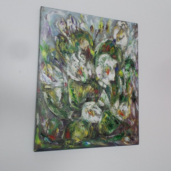 Original "Prickly Pear Cactus" impressionistic oil painting by Davila, 16"x20" - Picture 2 of 5